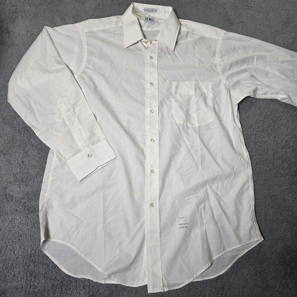Sero Mens 16 32 Dress Shirt White Long Sleeve Button Front Pocket Irregular VTG